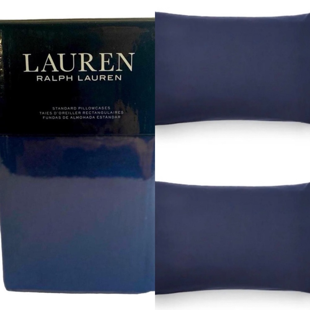 2Pc LAUREN RALPH LAUREN FLANNEL Solid‎ Navy Blue Standard Pillowcases
